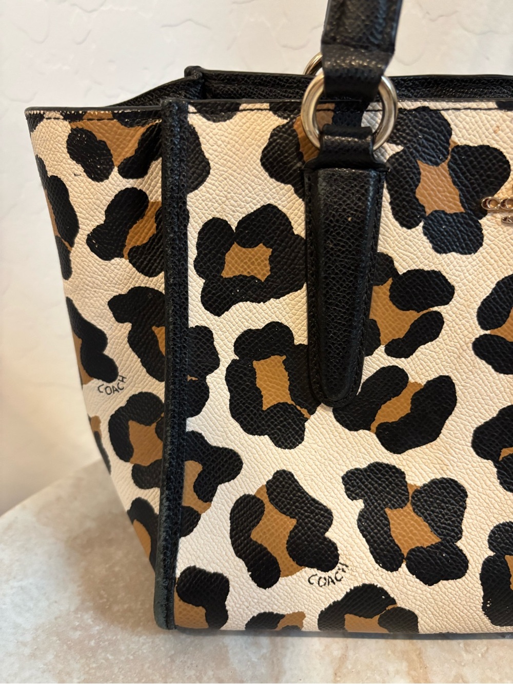 Coach Mini Crosby Carryall Leopard Print Tote Bag in Black & Brown - Picture 3 of 15